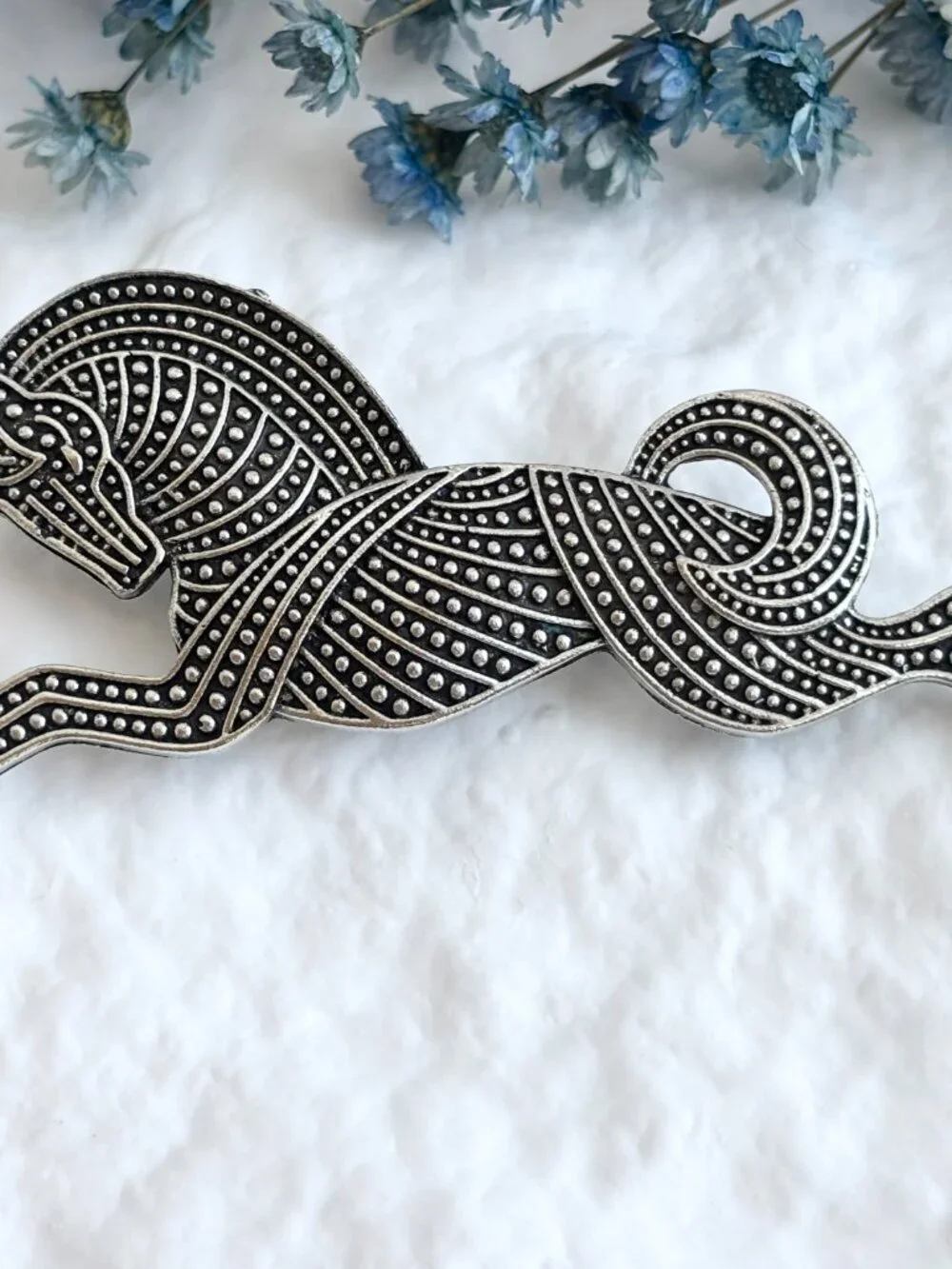 Leaping Horse Figural Silver Toned Vintage Inspired Textured Brooch Pin